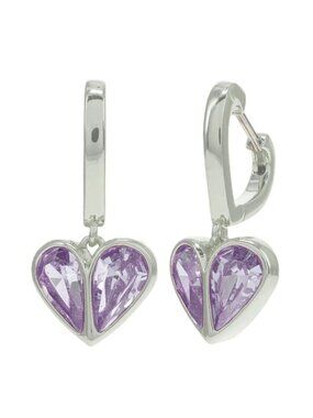 Kate Spade New York Rock Solid Heart Huggies Earrings Purple/Silver Jewelry NWT
